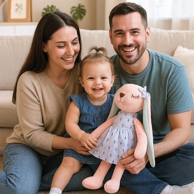 Peluche lapin avec en robe bleue jouet enfant