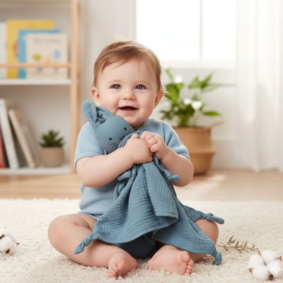 doudou lapin mousseline multicolore