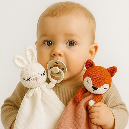 Doudou bébé artisanal crochet lapin et renard