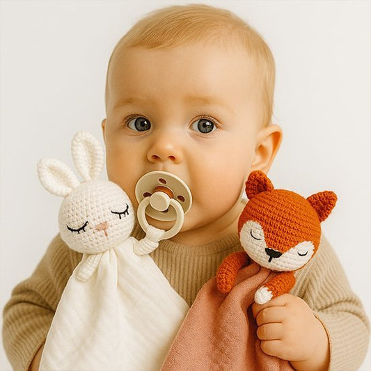 Doudou bébé artisanal crochet lapin et renard