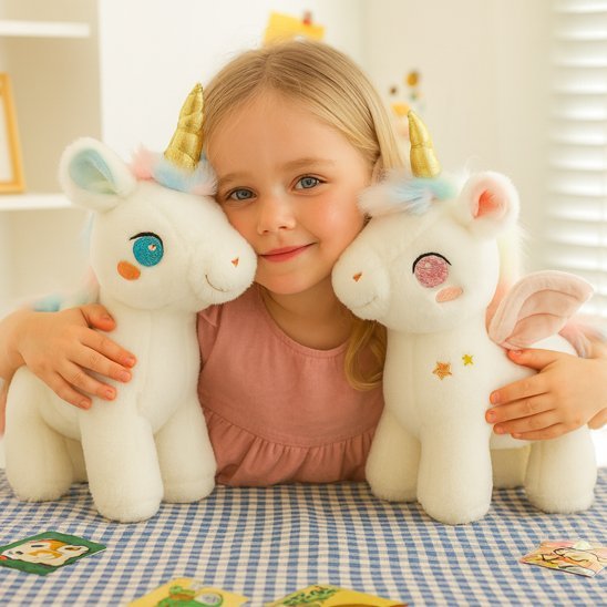 Fille avec Licorne Peluche