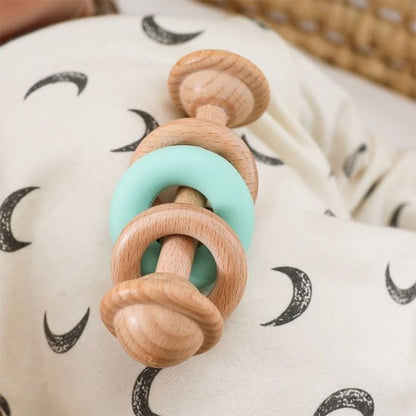 Hochet bébé en bois sécurisé pour dentition et éveil