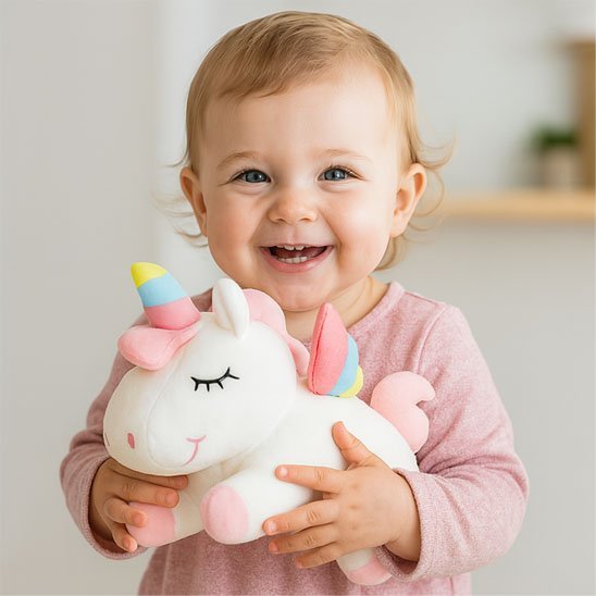 Licorne peluche blanche douce et câline pour enfants