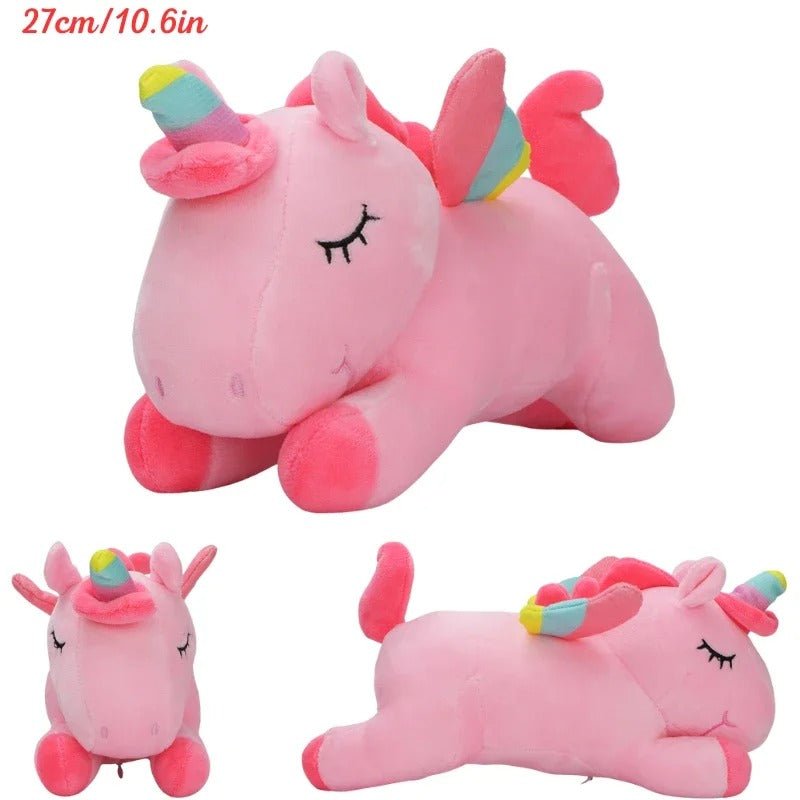 Licorne peluche rose avec corne arc-en-ciel colorée