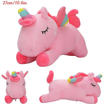 Licorne peluche rose avec corne arc-en-ciel colorée