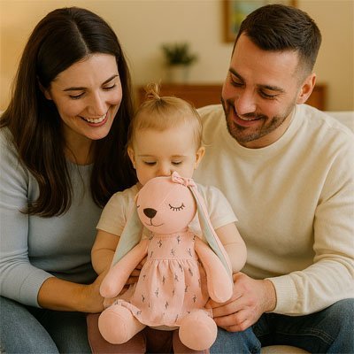 Peluche lapin rose avec robe élégante pour enfants