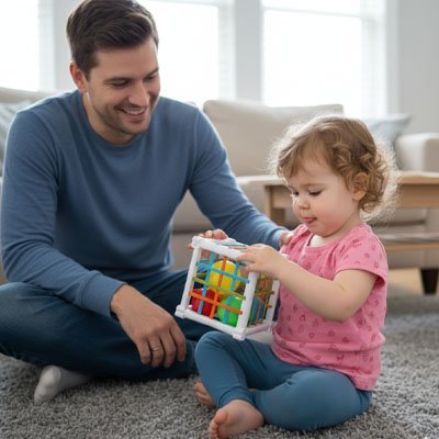 bébé amusant avec un jouet éveil bébé en plastique sécurisé