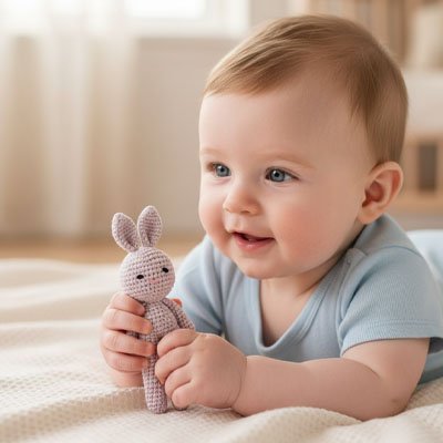 doudou lapin crochet bébé gris