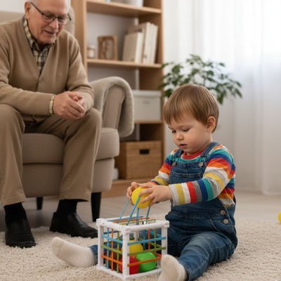 enfant avec jouet eveil bebe éducatif coloré