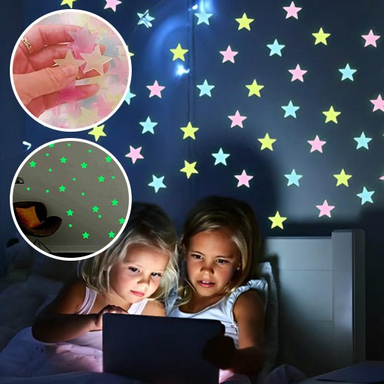 filles lisent histoire avec étoiles fluorescentes
