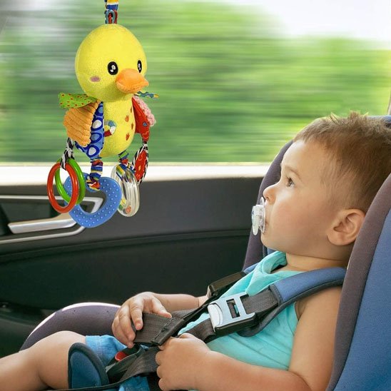 garçon en voiture avec un hochet