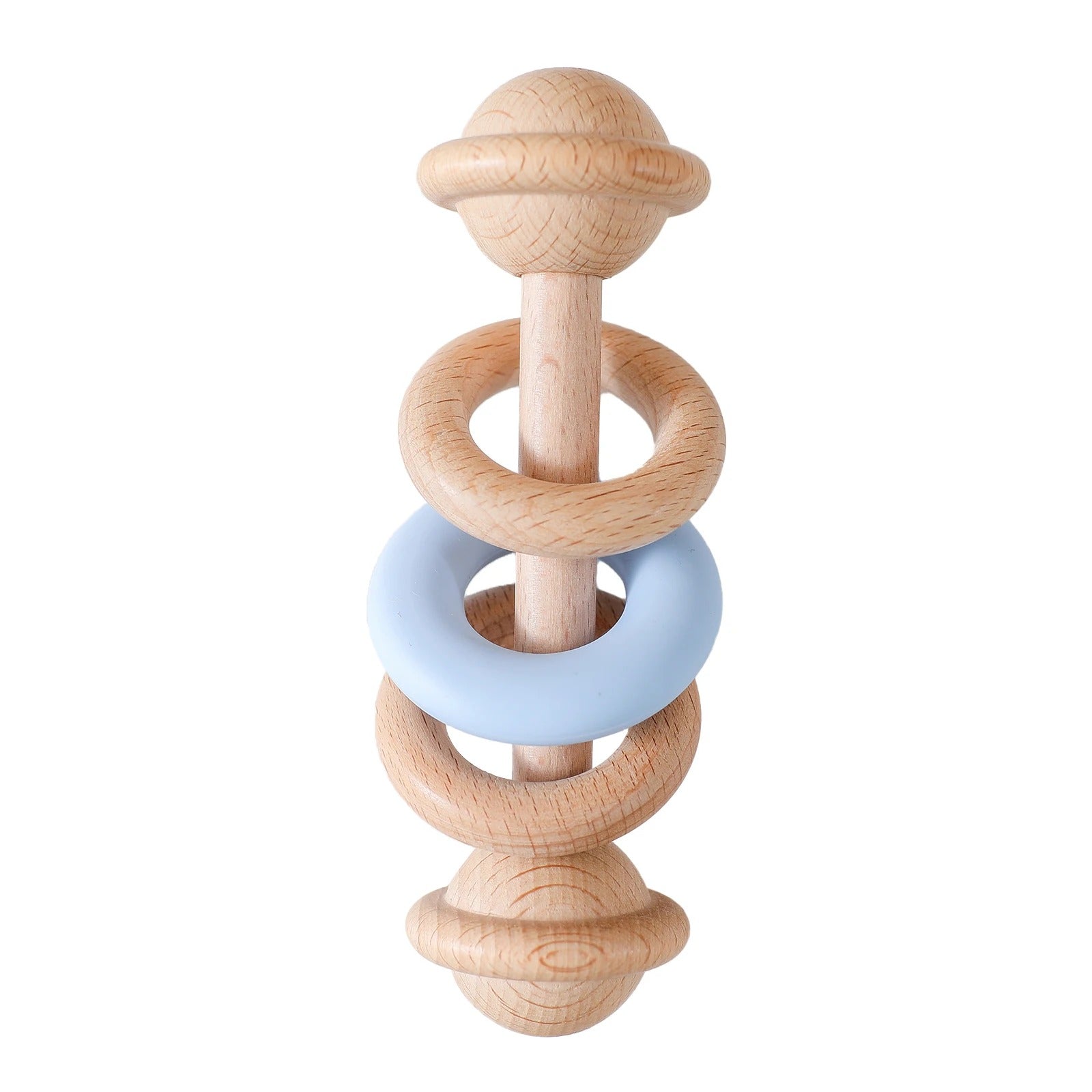 hochet bébé en bois bleu