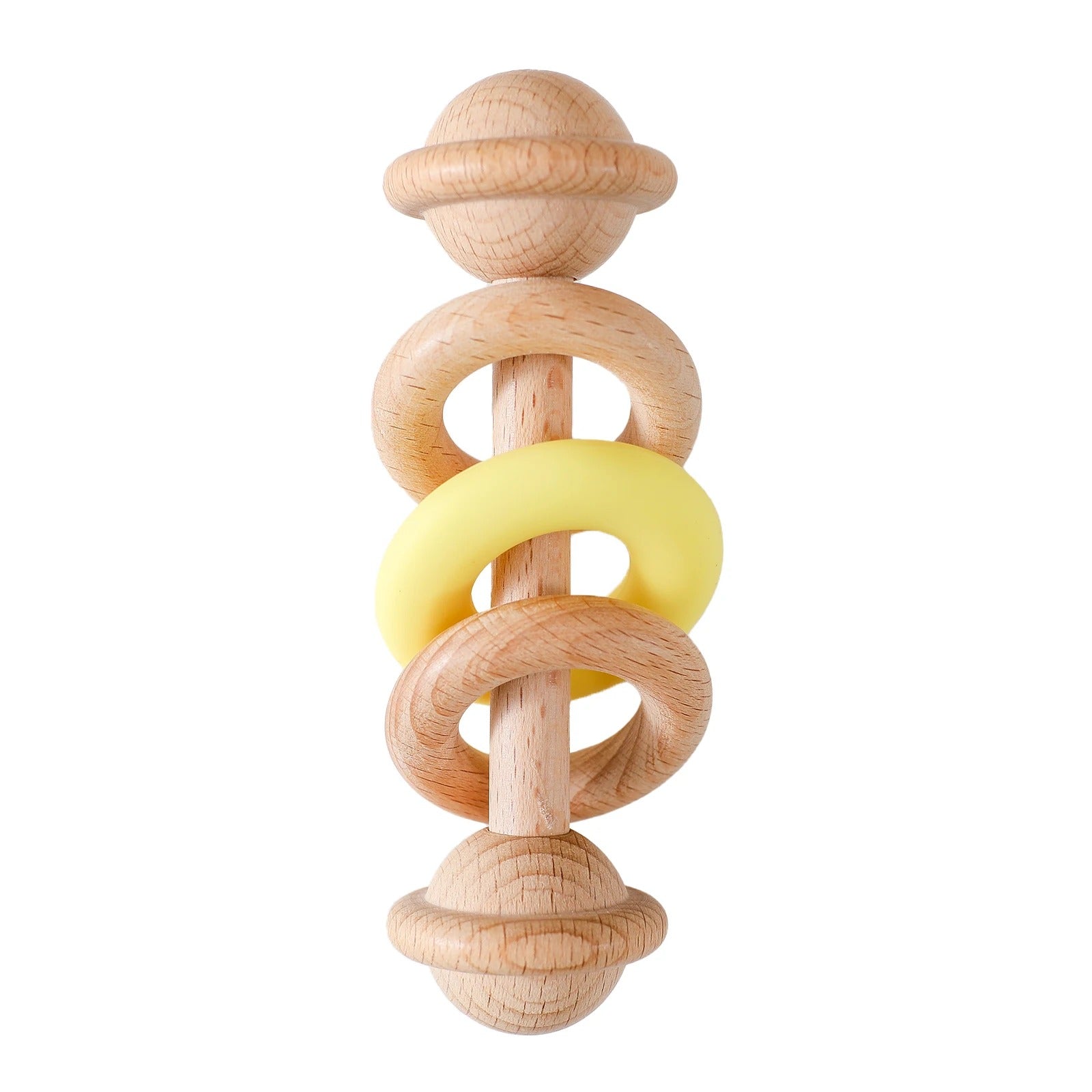 hochet bébé en bois jaune