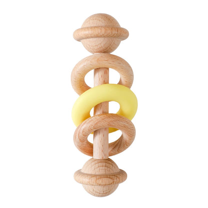 hochet bébé en bois jaune