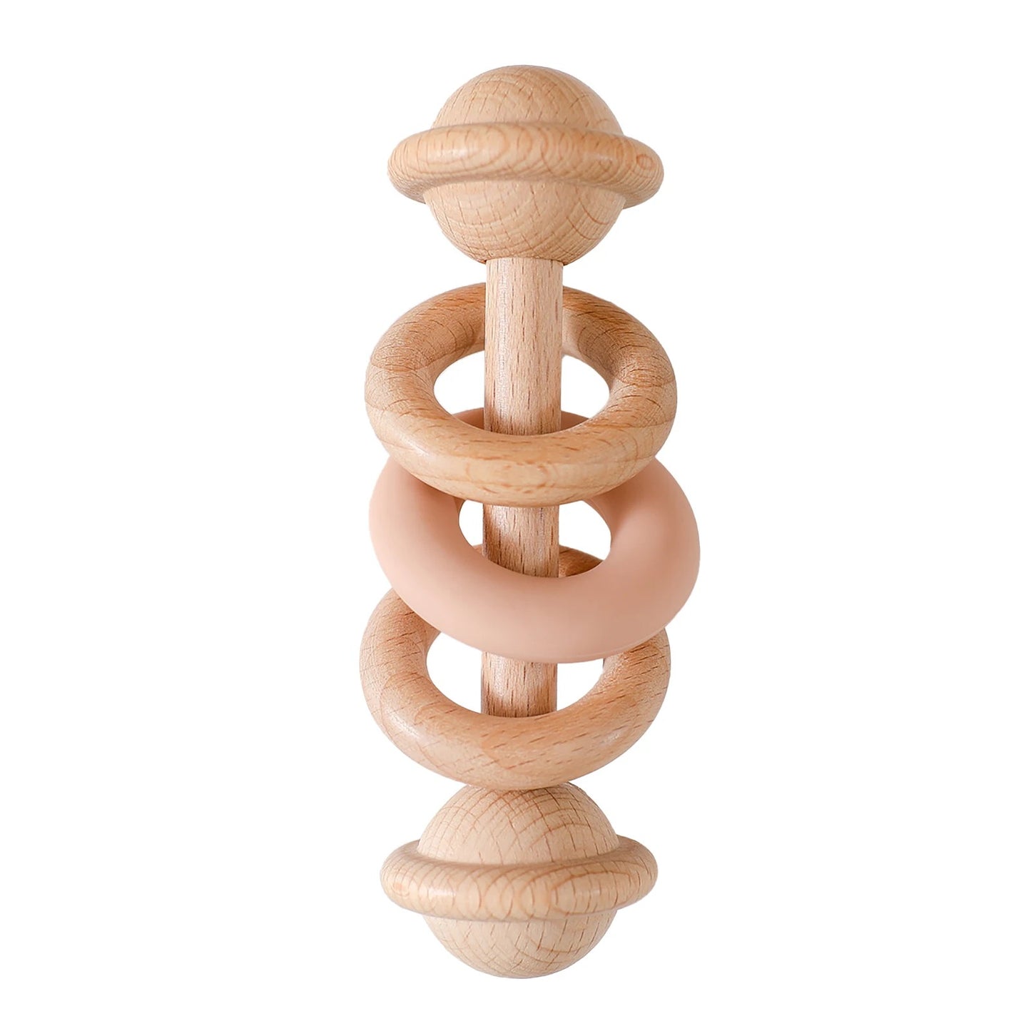 hochet bébé en bois rose