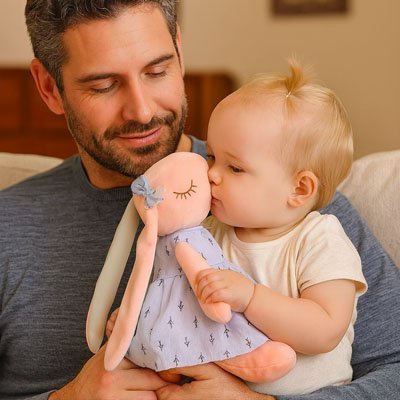 peluche lapin fille avec robe bleu