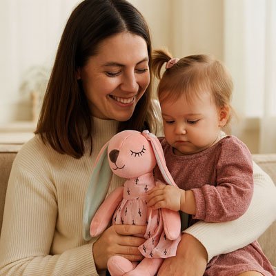 peluche lapin fille avec robe rose parfaite pour câlins