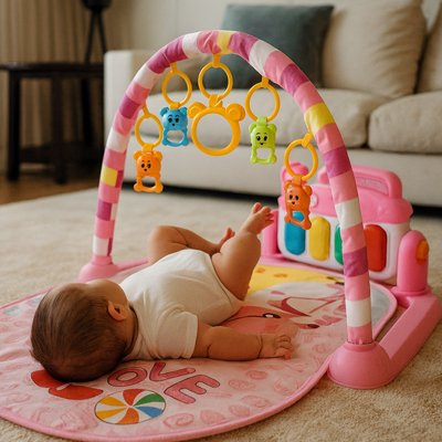 tapis eveil bebe avec jouets suspendus colorés